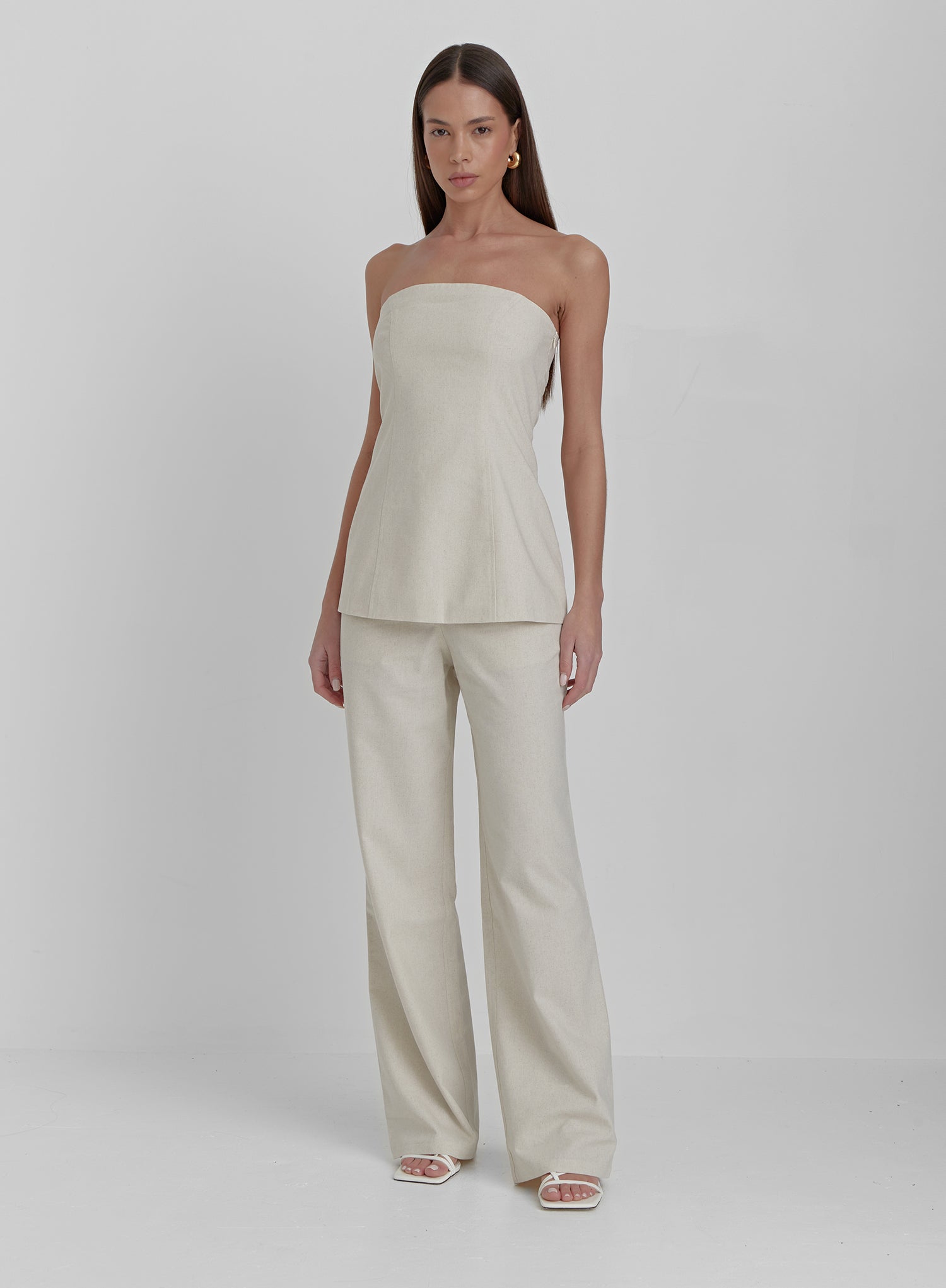 Cream Linen Look Longline Corset Top